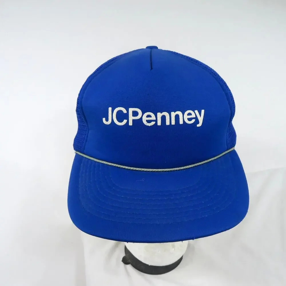 JC Penney Rope Hat Trucker Style Blue White Mesh One Size Snapback 1980s